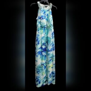 Halter Teal and Blue Sheer Maxi Dress (AsUWish)